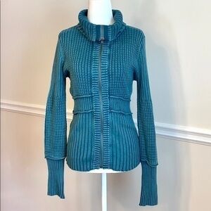 DKNY Jeans Zip Up Teal Sweater Size M